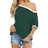 LEEDYA Off The Shoulder Tops for Women Summer Short Sleeve T-shirts Loosed Batwing Shirts Sexy Oversized Tunic Blouse