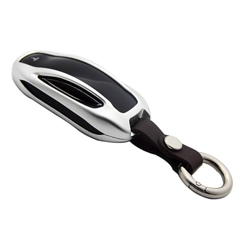 Lmzx Model X Premium Aluminum Metal Key Fob Cover Key Chain For Tesla Model X Smart Romote Key Fob Key Protection Case Accessories Platinum Silver