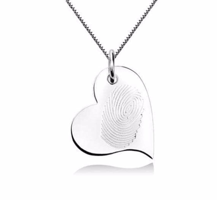 925 Sterling Silver Heart Fingerprint Necklace Personalized Fingerprint