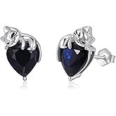Cat Earrings 925 Sterling Silver Black Agate/Red Gemstone Animal Studs Earrings Heart Zirconia Jewelry for Women Her