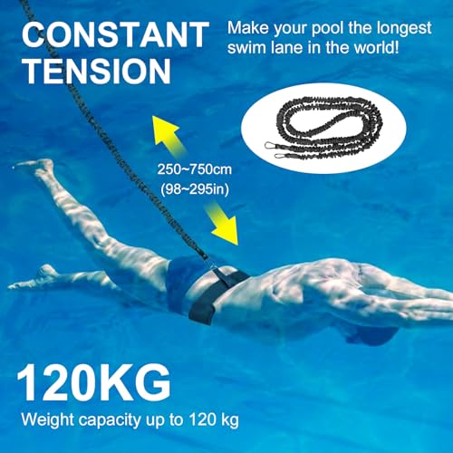 Swimming Belt for Swimming Pool - Professional Swimming Trainer with Adjustable Resistance 2.5-7.5m Swimming Rope Training Belt for Adults and Children, Pool Training Without