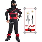 SATKULL Kids Ninja Costume Set Halloween Ninja Cosplay Costumes with Halloween Ninjas Accessories for Boys Dress up