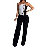 Yuopeid Women's Sexy Strapless Off Shoulder Bodycon Tube Top Overalls Jumpsuit Wide Leg Pants Formal Party Rompers