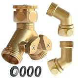 PLG 2 Way Hose Shut-Off Valve + Hose Elbow Connector,Heavy Duty Brass,Filter Washers & Faucet Adapter Included.
