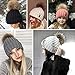 Womens Knit Beanie Winter Hats Detachable Real Raccoon Fur Pom Pom Hat Girls Ski Skull Cap White