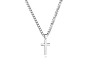 Lumayina Simple Cross Necklace for Men Women with 18-26 Inch Chunky Cuban Chain, Durable Stainless Steel Black Gold Silver Cross Pendant Necklace for Men Teen Boys Girls with Jewelry Gifts Box