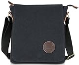 Ibagbar Small Vintage Cotton Canvas Messenger Bag Ipad Bag Shoulder Satchel Crossbody Bag Hiking Traveling Bag for Men and Women Black