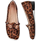 pinokino Women’s Mary Jane Flats Square Toe Low Block Heel Dress Shoes with Strap for Work Office Daily Wear