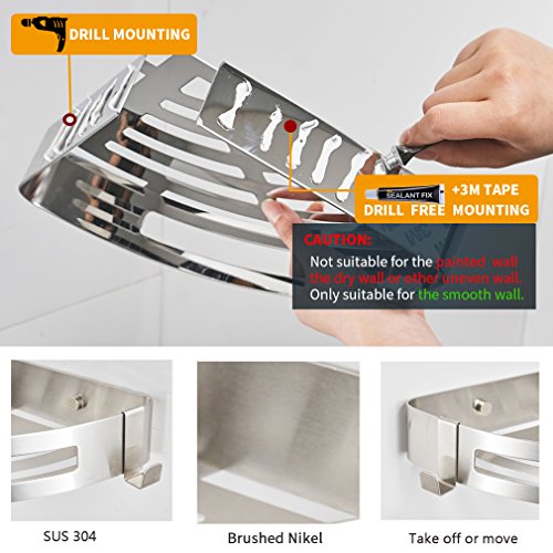 Home Drill Free With Glue Or Wall Mount With Screws No Damage Stainless Steel 1 Tier