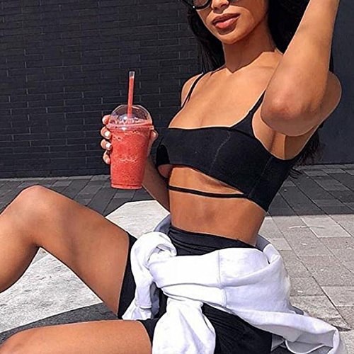 LUFENG Women's Suit Two Pieces Set Sexy Sleeveless Strapless Crop Top and Shorts Set Black M - Thumbnail 5