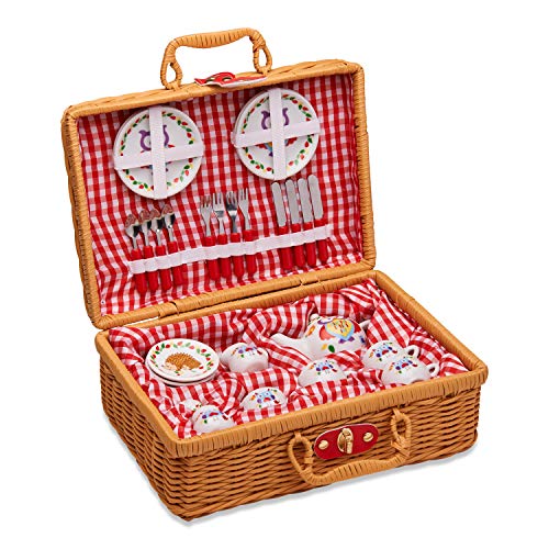 Wobbly Jelly 'Woodland Animals' China Tea Set & Picnic Basket 31 pc