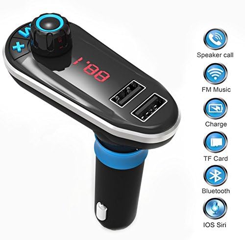 Bluetooth Car FM Transmitter - 8 in 1 Wireless Handsfree Car Kit Adapter Radio Receiver Music Player - Dual USB Car Charger(Phone charging &amp; Flash Drive) - Support SD/TF Card/Calling/MP3(Blue)