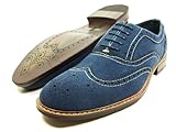 Mens Ferro Aldo Blue Faux Suede Wingtip Oxford Lace Up Dress Shoes