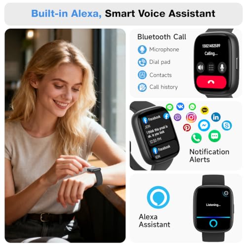 Smart Watch for Women Men, Alexa Built-in, 1.83" HD Touchscreen Fitness Tracker with Bluetooth Calling, Fitness Watch with Sleep Monitor, 100+ Sports Modes, IP68 Waterproof Smartwatch for Android iOS