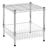 Whitmor Supreme Stacking Shelf with Basket - Adjustable Home Organizer - Chrome