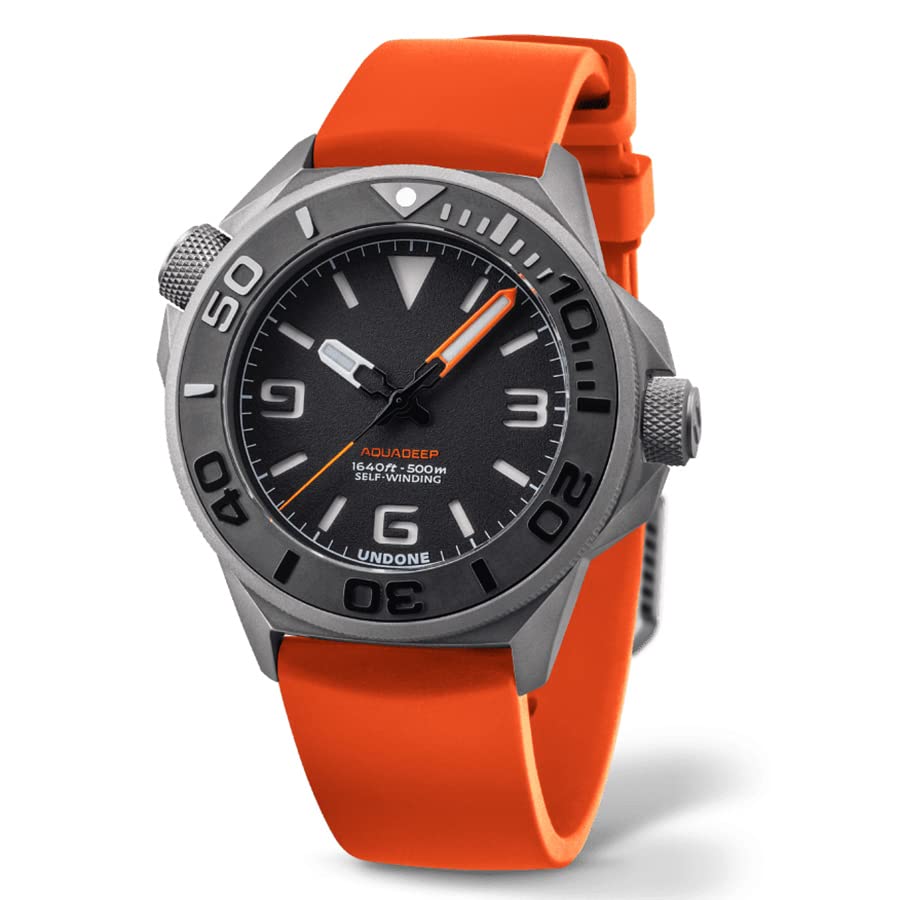 Undone AQUADEEP SIGNAL Automatic Titanium Silicone Grey Orange Sapphire Men's Watch, Sand, Diving, Sand, Diving