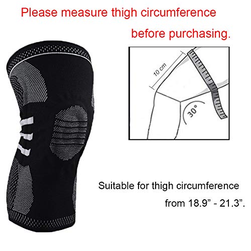 AITREASURE Knee Support Brace Breathable Compression Leg Sleeves with Side Stabilizers + Silicone Patella Gel Pad for Sports (One Pair)