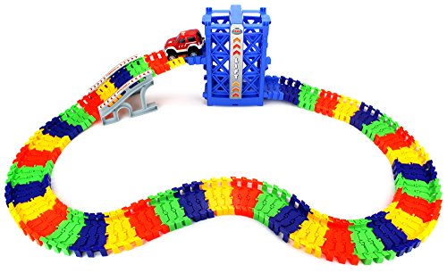 Velocity Toys Create A Road Flex Lift 120 Pcs Flexible Toy Car & Track Playset w/ Battery Operated Toy Car, Accessories, Endless Fun & Combinations