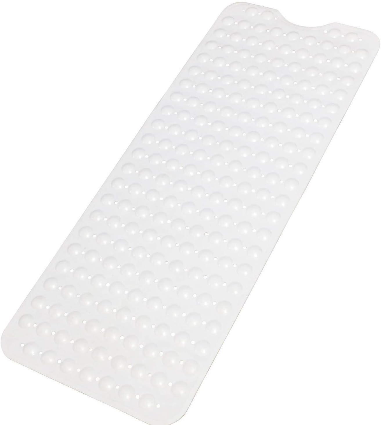 Anti-Slip Bath Mat TPR Rubber Safety Extra Long Bathtub Mats for Bathroom with Suction Cup Anti Bacterial Tub Mat 100 * 40cm (White)