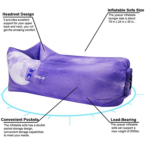yeacar Inflatable Lounger Air Sofa, Portable Waterproof Indoor or Outdoor Inflatable Couch for Camping Park Hiking Travelling Picnics Pool Music Festivals and Beach Party