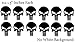 Punisher Skull Car Window Helmet Bumper Black Decal Stickers Pack Lot of 12 Model#33235