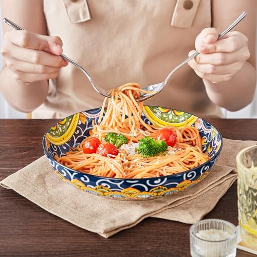 vancasso SIMI Pasta Bowls Set of 4, Porcelain Salad Bowls, 42 oz/1260 ml Large Corlorful Serving Bowls for Kitchen, Dishwasher & Microwave Safe Soup Bowls, Pasta Plates
