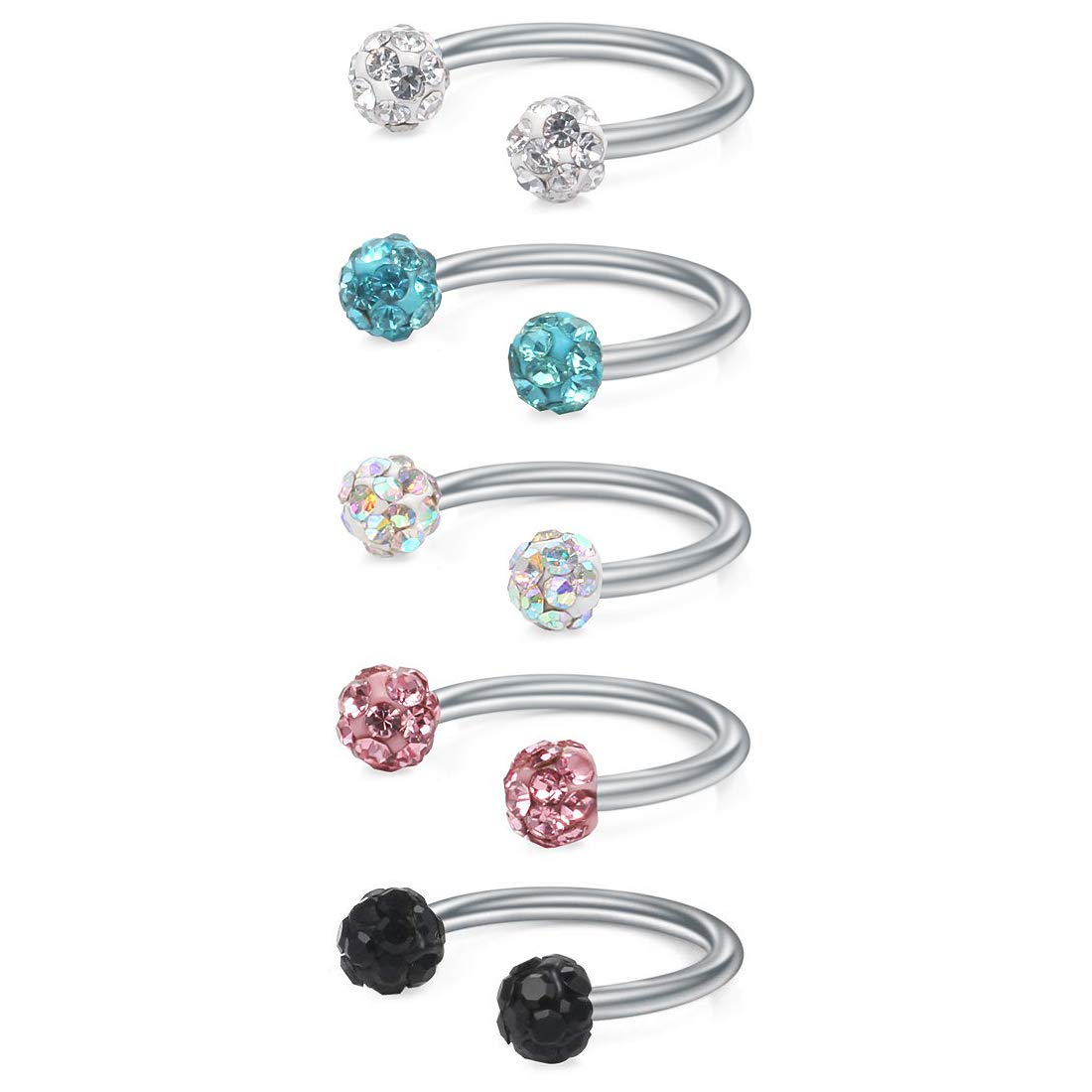 Briana Williams 5pcs Horseshoe Nose Lip Ring Hoop Stainless Steel Tragus Helix Cartilage Circular Barbell Piercing Jewellery