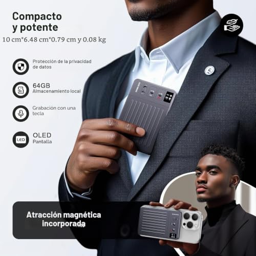 AI Voice Recorder 64GB Memory, AI Voice Recorder Free Transcription and Chatgpt Summary, Support for Real Time Translation in 121 Languages, Support for App and Networks, Wireless Charging