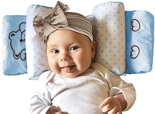 Baby Pillow for Safer Infant Resting and Diaper Changing - Hypoallergenic and Adjustable Support - Newborn Girl or Boy up to 14 months (Blue or Pink)