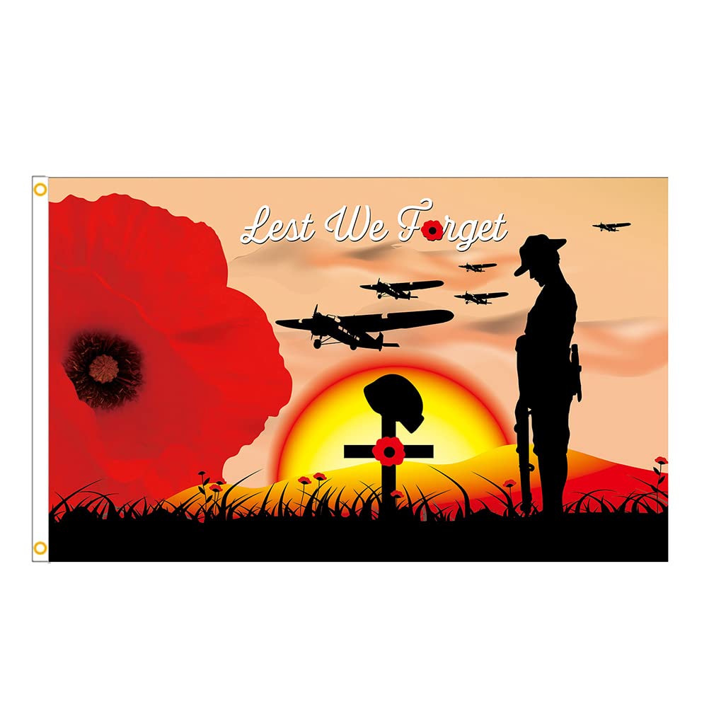 Rvtkak 90 x 150cm Remembrance Day Banner Flag for House Outdoor Flag Single Layer Polyester Banner