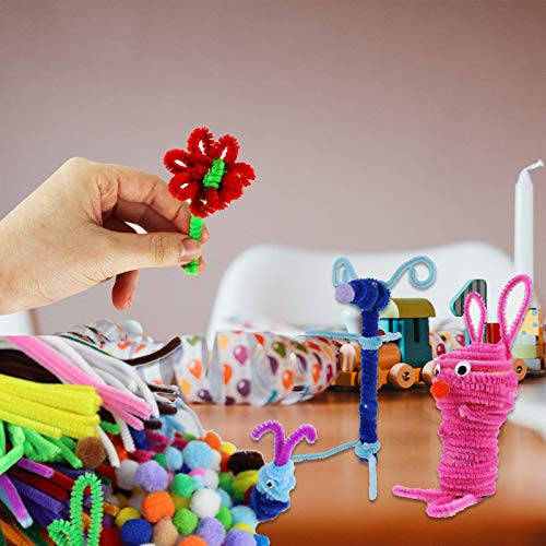 LOKiVE Craft Pipe Cleaners,280 Pcs Chenille Stems Pipe Cleaners Craft Bulk Pipe Cleaners 120 Pair Googly Eyes Rainbow Wooden Popsicles DIY Art for Kids Crafts