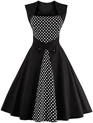 Ladyjiao Women's Sleeveless Polka Dots Vintage Tea Dress Black M