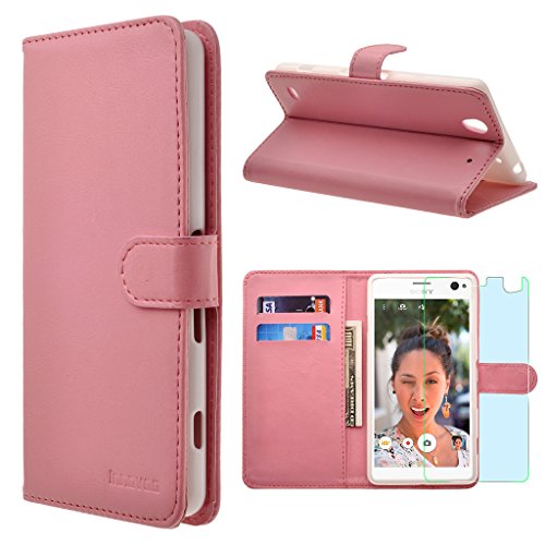 Sony Xperia C4 Case, INNOVAA Premium Leather Wallet Case with STAND Flip Cover W/ Free Screen Protector & Touch Screen Stylus Pen - Light Pink