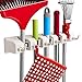 IMILLET Mop and Broom Holder, Wall Mounted Organizer-Mop and Broom Storage Tool Rack with 5 Ball Slots and 6 Hooks (Beige) (One Pack)