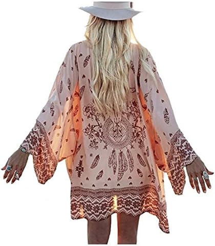 Bohemia Embroidered Indian Dusk Geometry Print Lace Maxi Beach Chiffon Kimono Cover up Beachwear