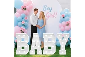 Tongjoy 2.3FT Baby Marquee Letters, Baby Letters for Baby Shower for Girl Boy, Large Light Up Sign for Backdrop, Gender Reveal Party Decorations Supplies (White)