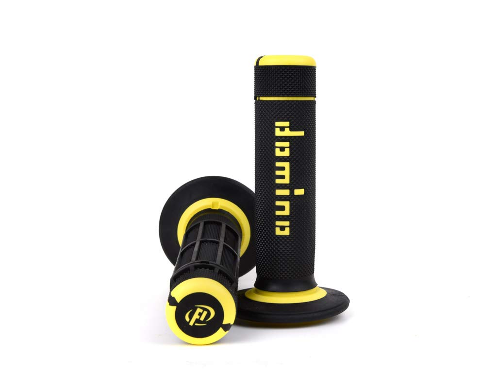 Domino Cross/Enduro Grips (Pair, Black/Yellow (Moto)/Couple Of Cross/Enduro Hand Grip, Black/Yellow Handles (Knobs Motorcycle)