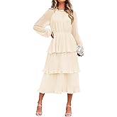 ZESICA Women's 2026 Long Sleeve Crew Neck Ruffle Tiered Layered Chiffon Flowy Swing Long Midi Dress