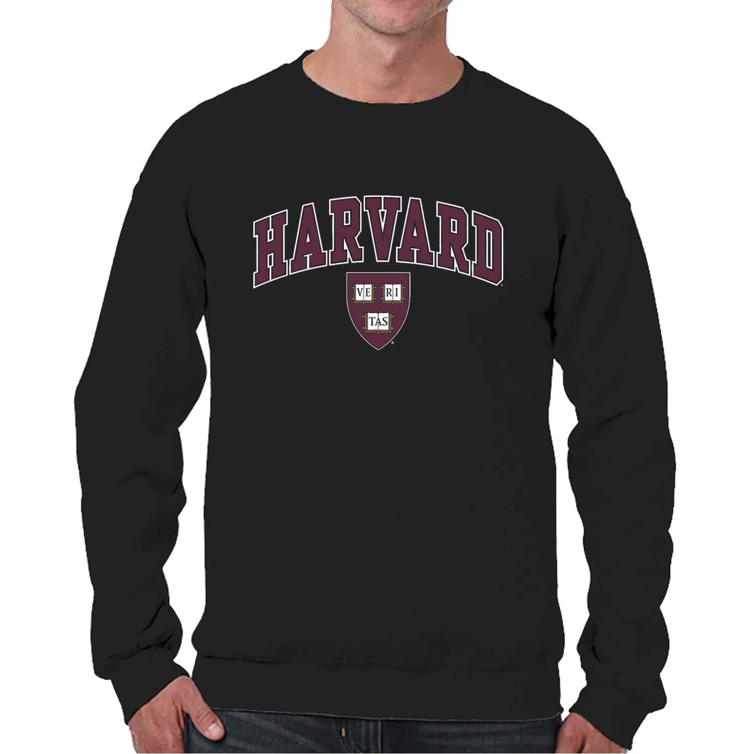 Campus Colors Adult Arch & Logo Soft Style Gameday Crewneck Sweatshirt (Harvard Crimson - Black, Small) Image