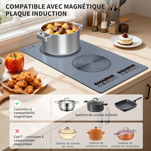 VBGK 2 burner induction hob, 220 V 3000 W double burner hob with LED touch control, 9 power levels, child safety and timer, overheating protection