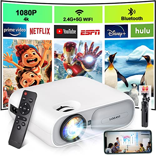 Proyector Portátil Actualizado, Proyectores WiFi Incorporado Sistema 11.0 Mini Proyector Soporte 4K, Bluetooth 5.2 Proyectores con Trípode 2.4G/5G, WiFi 6, Compatible iOS y Android Móvil /PC/PS4/PS5