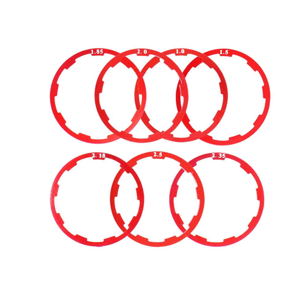 Albedel Bicycle Flywheel Washer Spacer Cassette Headset Gasket Hub Bottom Bracket Bike Cycling Flywheel Axle for MTB Road Bike 1 mm 1.5 mm 1.85 mm 2 mm 2.18mm 2.35mm 2.5mm (7 pcs) Red