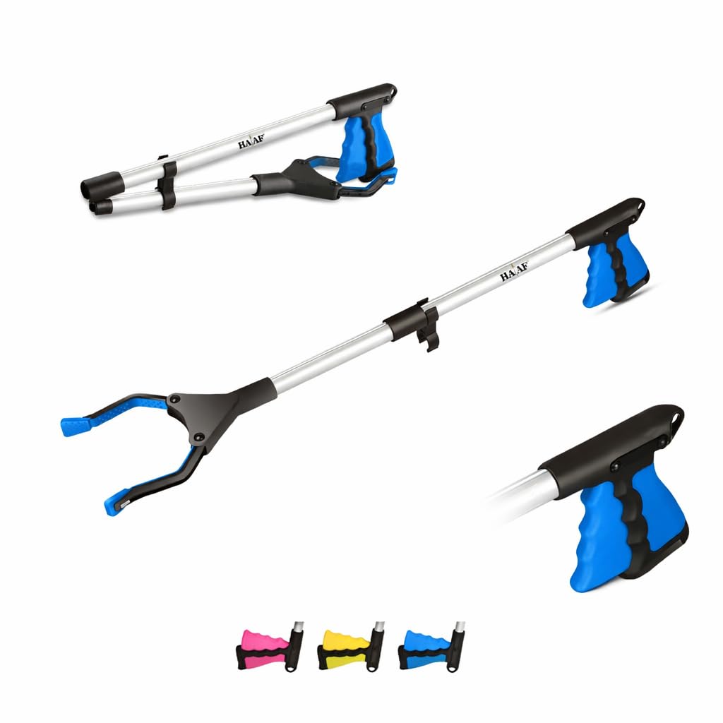 HATAF® 24inches Litter Picker, Grabber Stick, Helping Hand Grabbers for Disabled, Foldable Litter Pickers for Children Rotating Head 360 Degree Reaching Aids, Grabber Stick for Disabled (24" Blue)