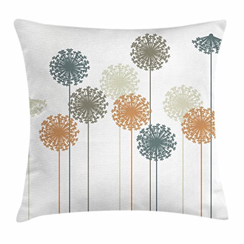 Ambesonne Dandelion Throw Pillow Cushion Cover, Abstract Wildflower Silhouettes Botanical Inspirations Meadow in Summer Season, Decorative Square Accent Pillow Case, 18" X 18", Multicolor