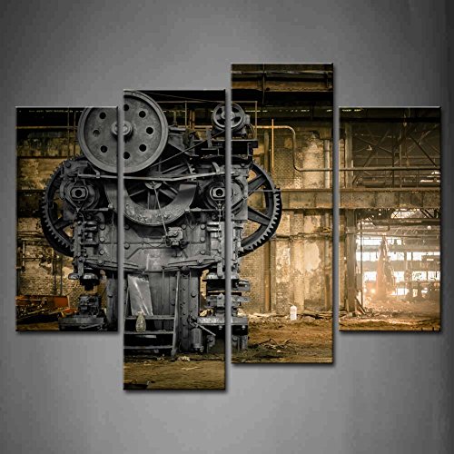 4 Panel Wall Art Metallurgical Firm Waiting For A Demolition Machine Old Factory Painting Pictures Print On Canvas Architecture The Picture For Home Modern Decoration piece