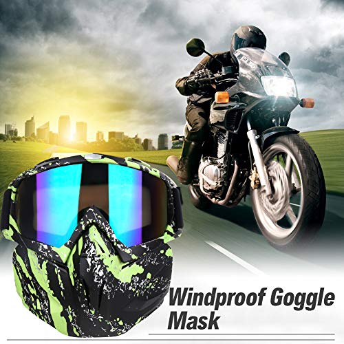 PiscatorZone Motorcycle Goggles Mask, Tactical Glasses with Detachable Mask Adjustable Windproof Outdoor Paintball Airsoft Mask Face Shield for Kids Men Women