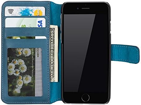 iPhone SE Wallet Case, Benito Top Grain Real Leather, Credit Card Slots, Magnetic Closure for iPhone 5/5S/SE, Premium Wallet Case Cover for Apple iPhone SE , Handmade (Blue)