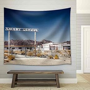 Abandoned School on The Route 66, California, USA - Fabric Wall Tapestry Home Decor - 51x60 inches