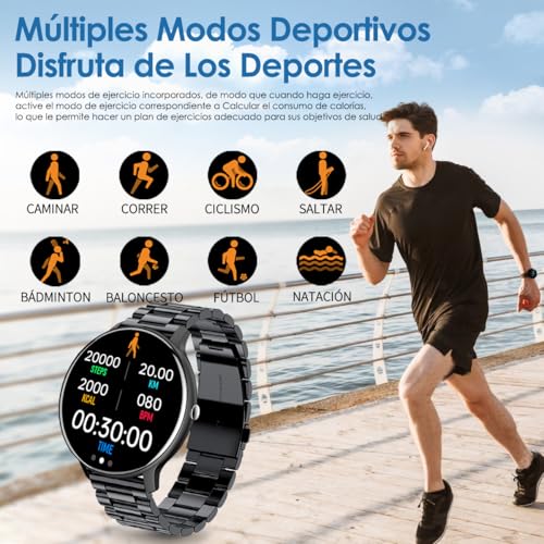 E T EASYTAO | Smartwatch Hombre, Reloj Inteligente, IP68, Monitor De Frecuencia Cardíaca/Oxígeno en Sangre/Presión Arterial, Múltiples Modos Depor (Correa Doble: Metal + Silicona)