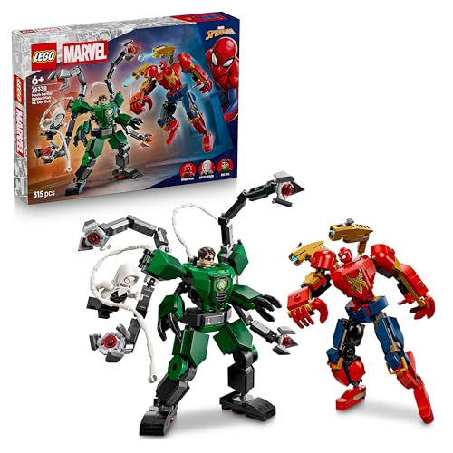 | Marvel Batalla de Armaduras Robóticas: Spider-Man vs. Doc Ock - Superhéroes de Juguete - 2 Figuras de Acción, 3 Minifiguras Inc. Spider Fantasma, Cañones - Regalo para Niños de 6+ Años - 76338